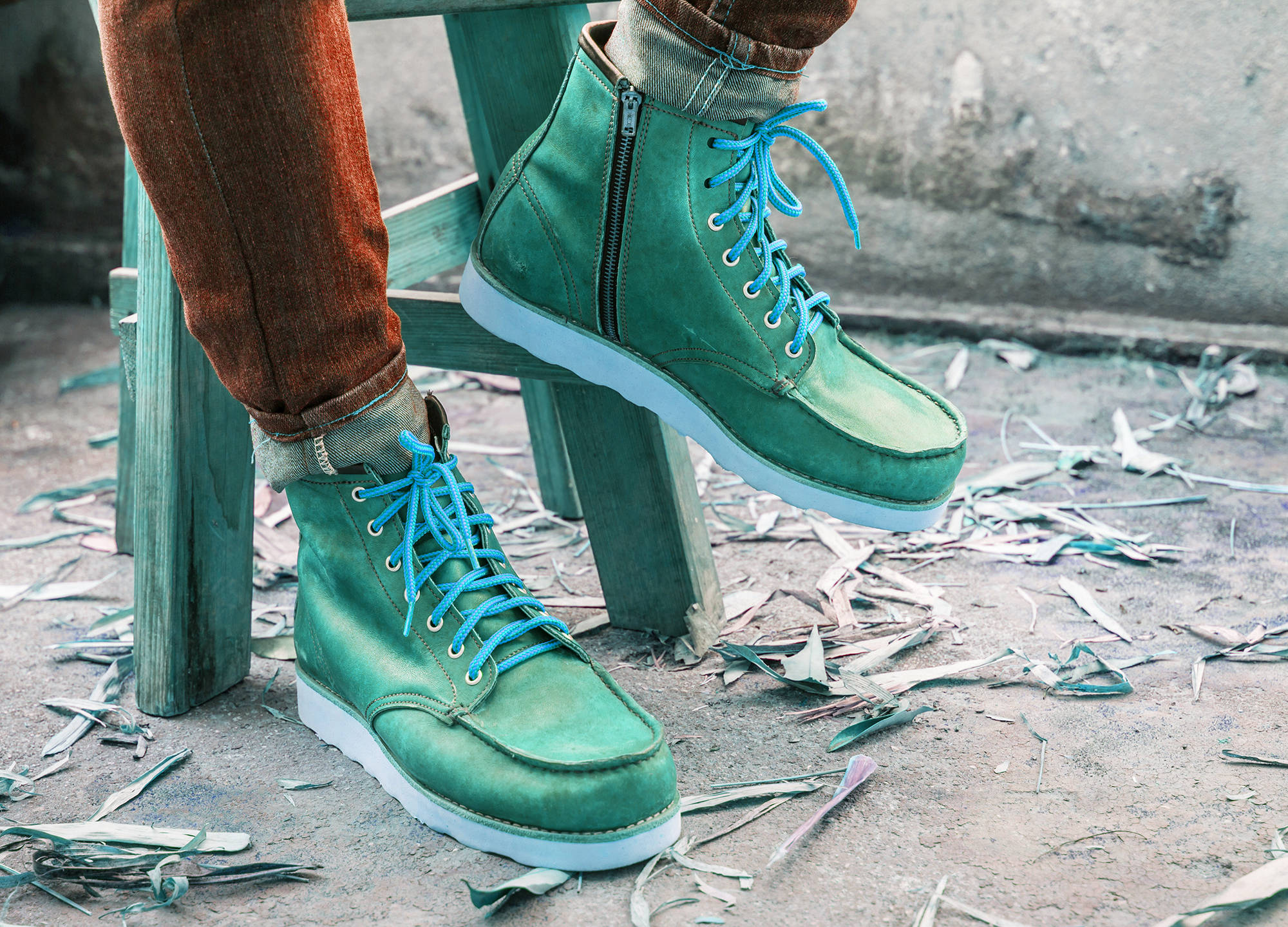 male-foot-with-brown-leather-shoes-jeans-bleu